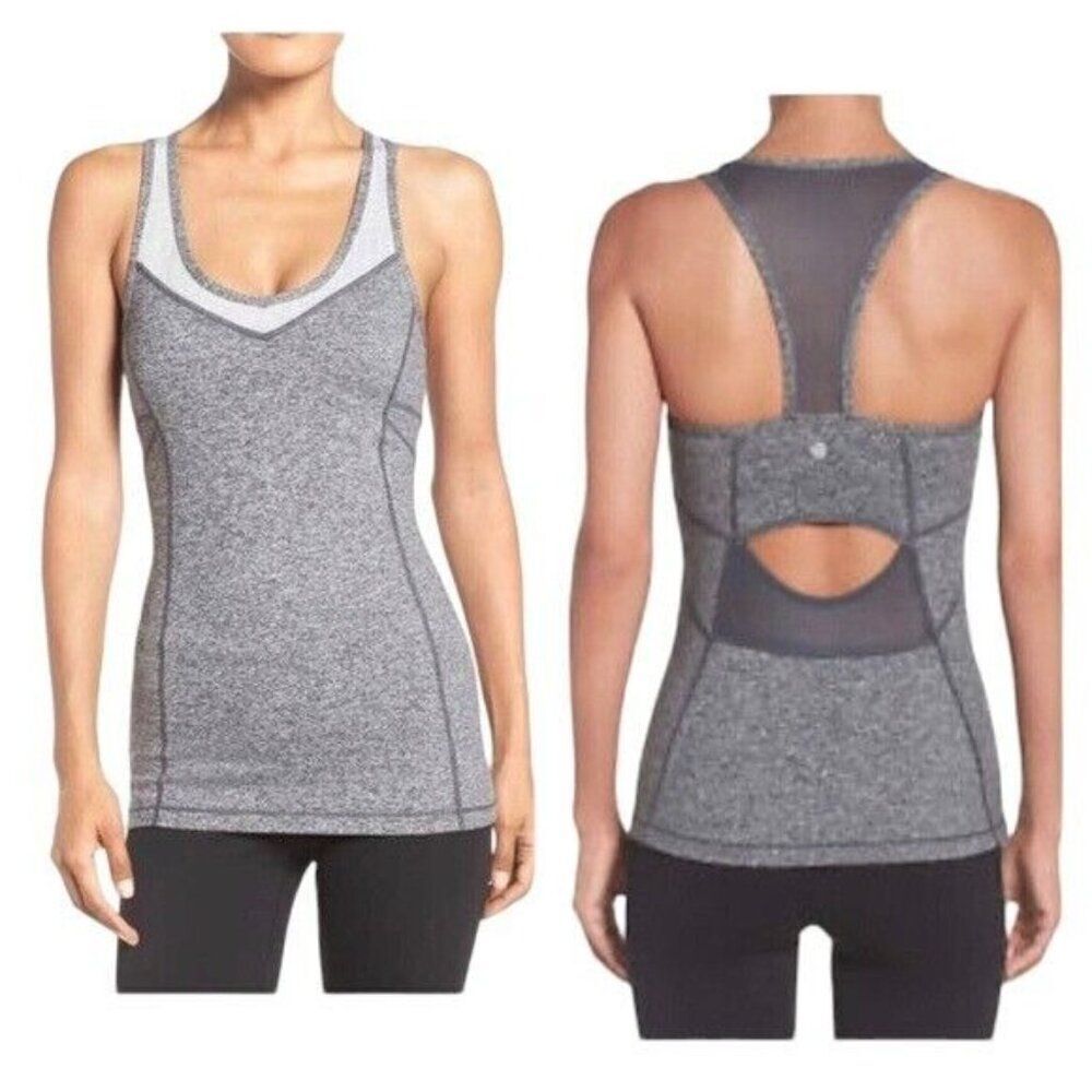 Zella Tank Top Women’s‎ Size XS Take The Plunge Grey Activewear Open Back Logo